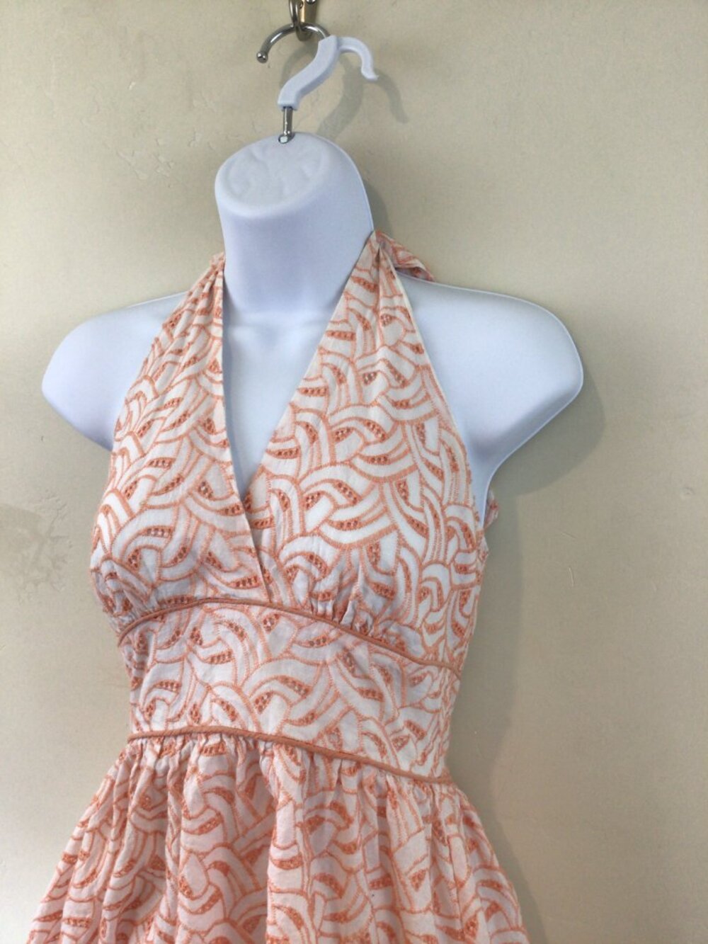 Flying Tomato White Peach Embroidered Knee Length V Neck Halter Dress - Picture 2 of 6